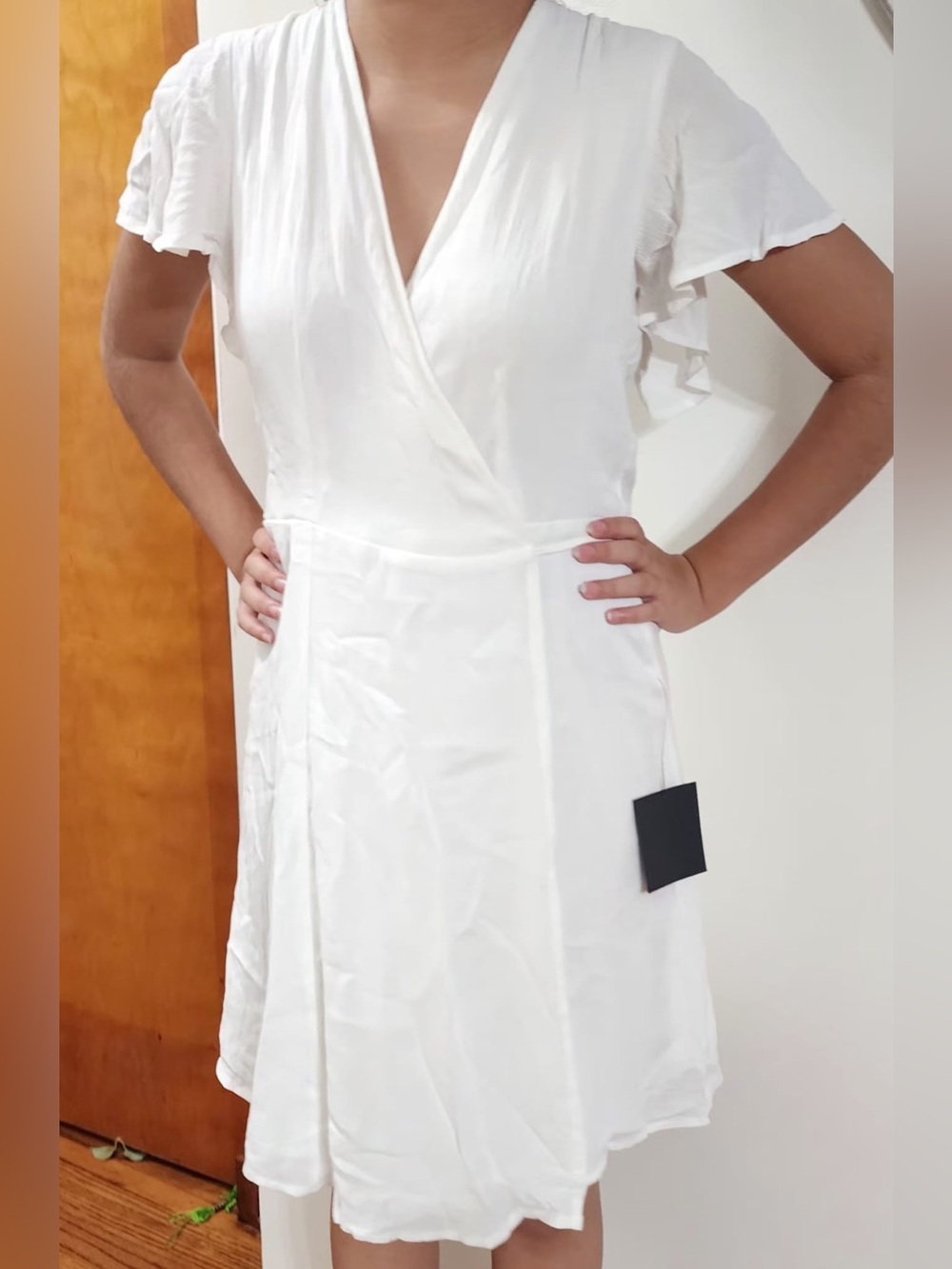 Lulu's White Wrap V-Neck Flutter Sleeve Dress